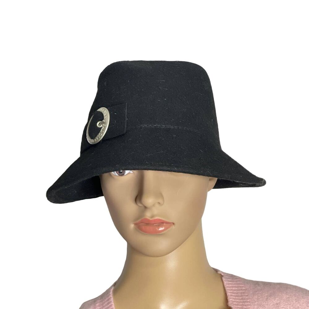 Badgley Mischka Womens Wool Hat Buckle Detail Black Silver